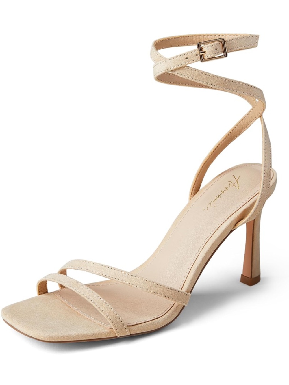 Women’s Arromic Nude Suede Strappy Heels, Size 7.5